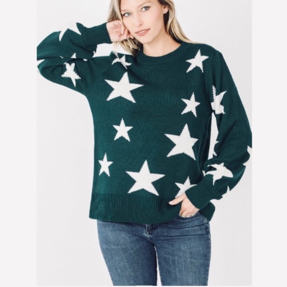 ~HP~ Boutique Hunter Green Star Covered Sweater + Bonus Matching Mask - Picture 3 of 15